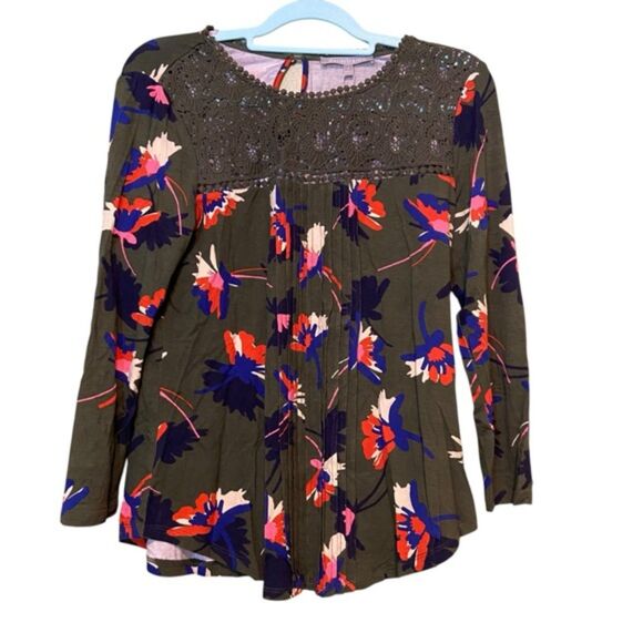 Daniel Rainn Darrel Crochet Yoke Knit Top Olive Green NWT Size Medium M - Picture 2 of 10